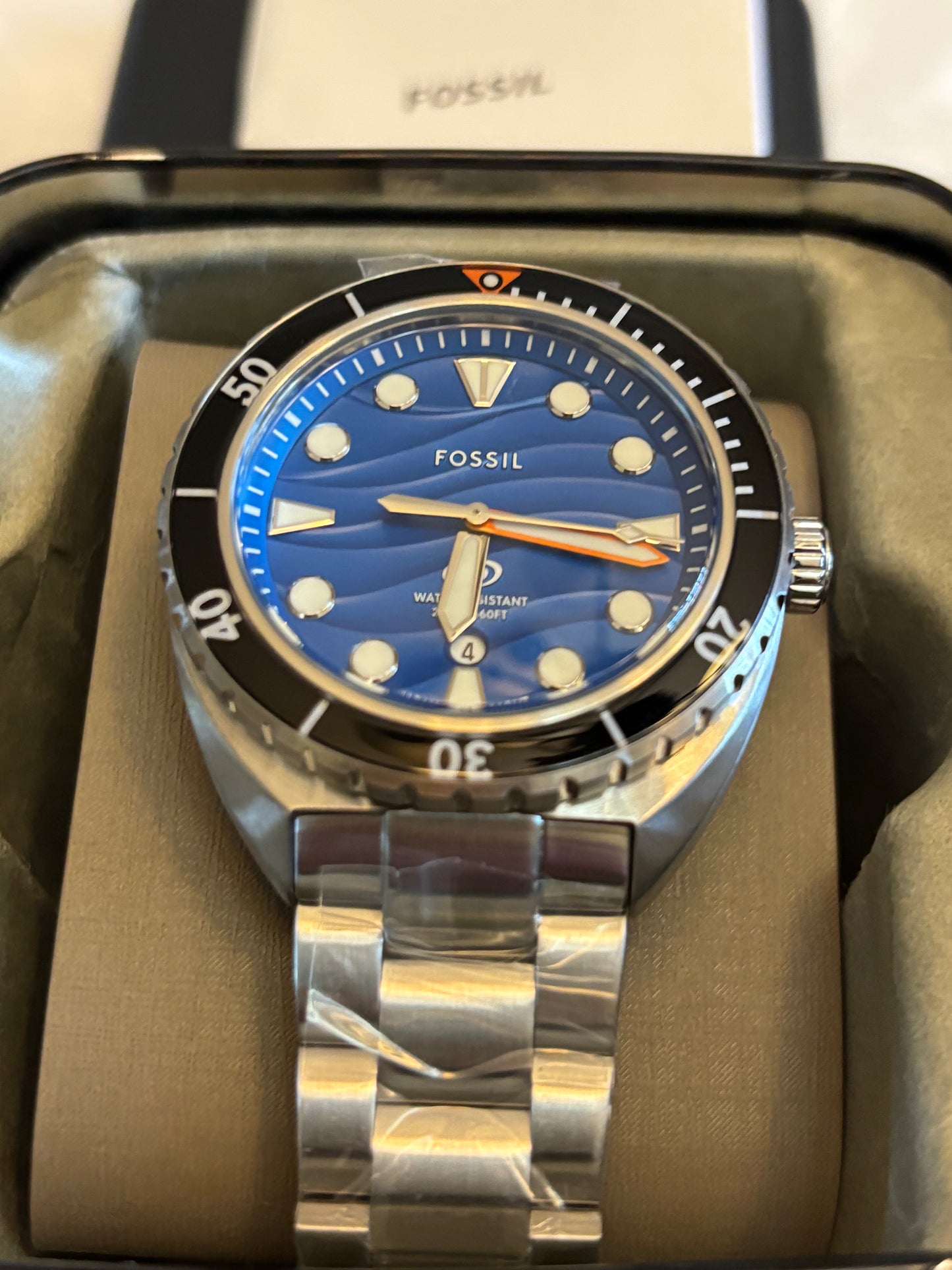 Fossil Breaker FS6064 – Blue Dial 42mm Dive-Style Watch • Free Shipping
