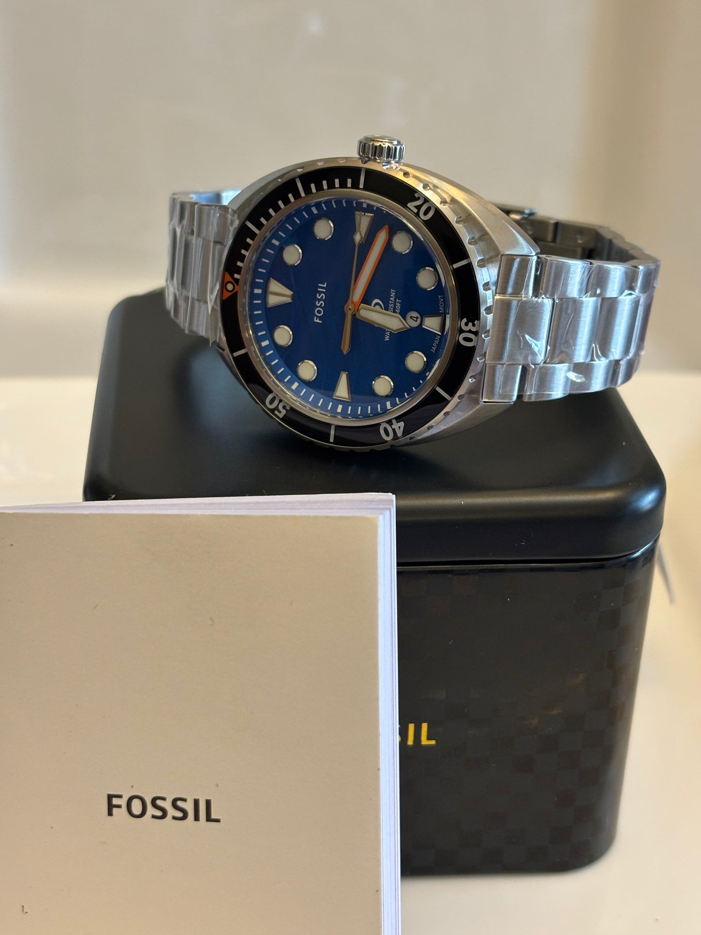 Fossil Breaker FS6064 – Blue Dial 42mm Dive-Style Watch • Free Shipping
