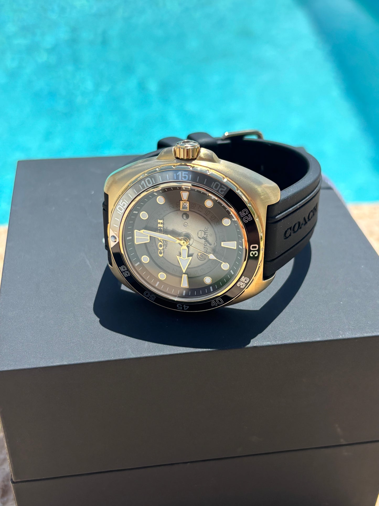 Coach Men’s Charter Automatic Black Silicone Strap Watch – 44 mm (14602718)