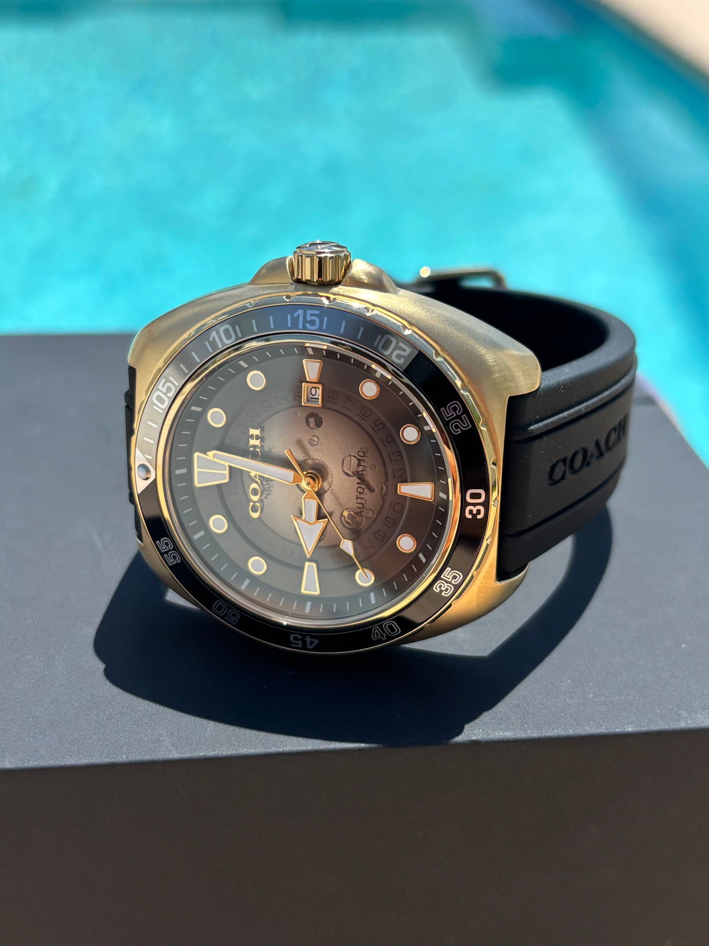 Coach Men’s Charter Automatic Black Silicone Strap Watch – 44 mm (14602718)