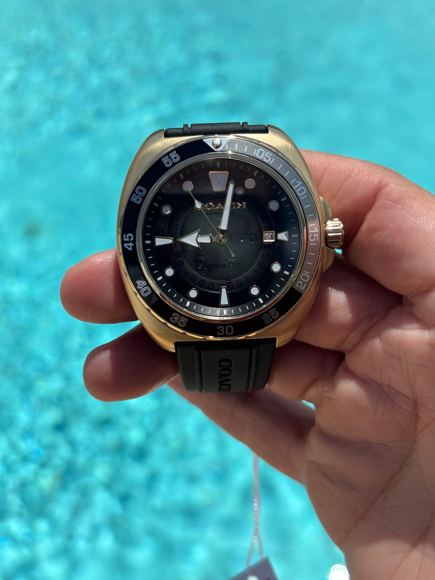 Coach Men’s Charter Automatic Black Silicone Strap Watch – 44 mm (14602718)