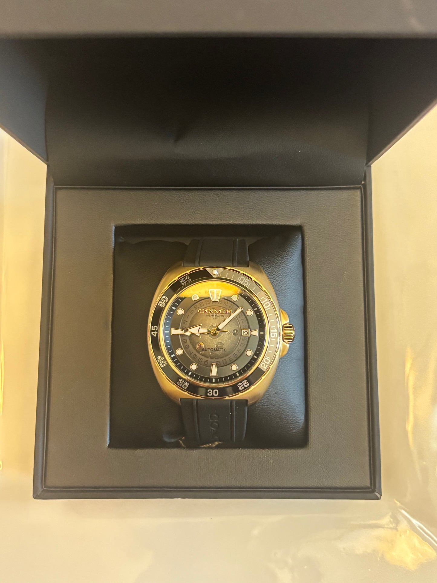 Coach Men’s Charter Automatic Black Silicone Strap Watch – 44 mm (14602718)