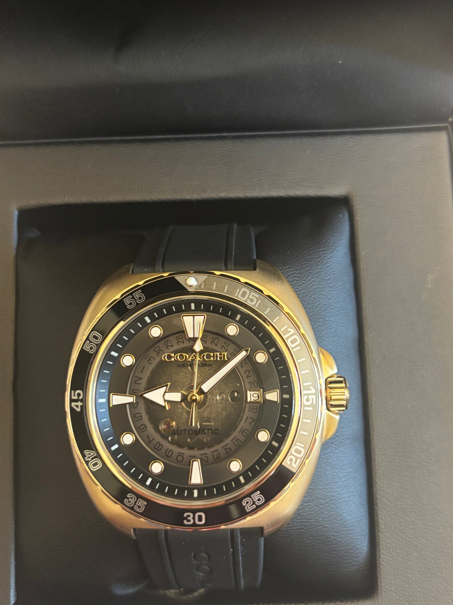 Coach Men’s Charter Automatic Black Silicone Strap Watch – 44 mm (14602718)