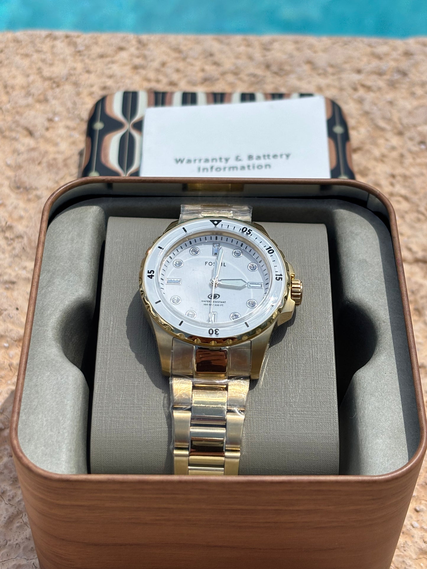 Fossil Blue Dive Women’s Gold Stainless Steel 36mm White Dial Watch ES5350