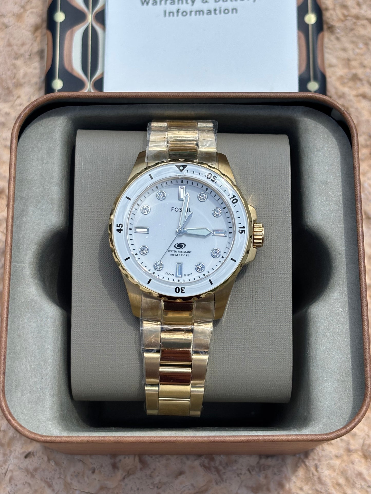 Fossil Blue Dive Women’s Gold Stainless Steel 36mm White Dial Watch ES5350