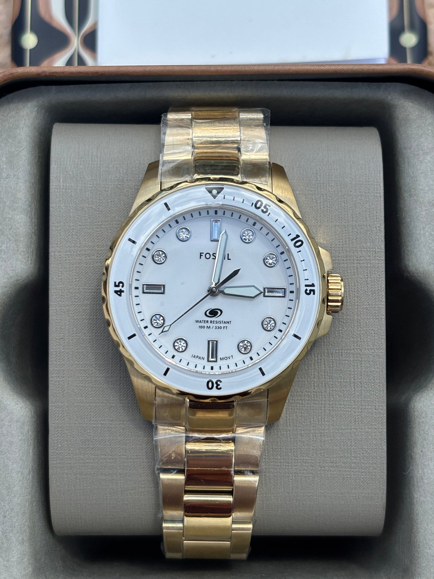 Fossil Blue Dive Women’s Gold Stainless Steel 36mm White Dial Watch ES5350
