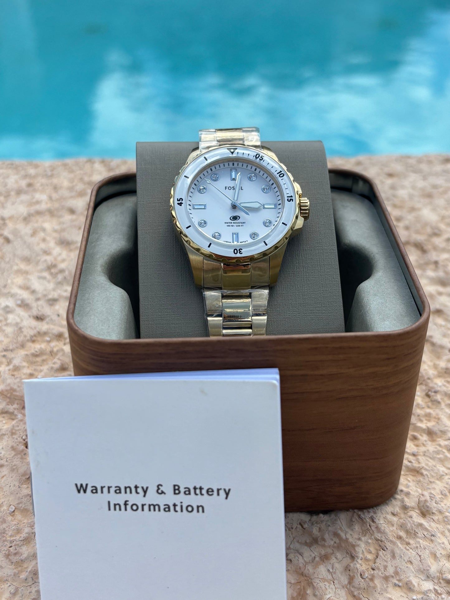 Fossil Blue Dive Women’s Gold Stainless Steel 36mm White Dial Watch ES5350