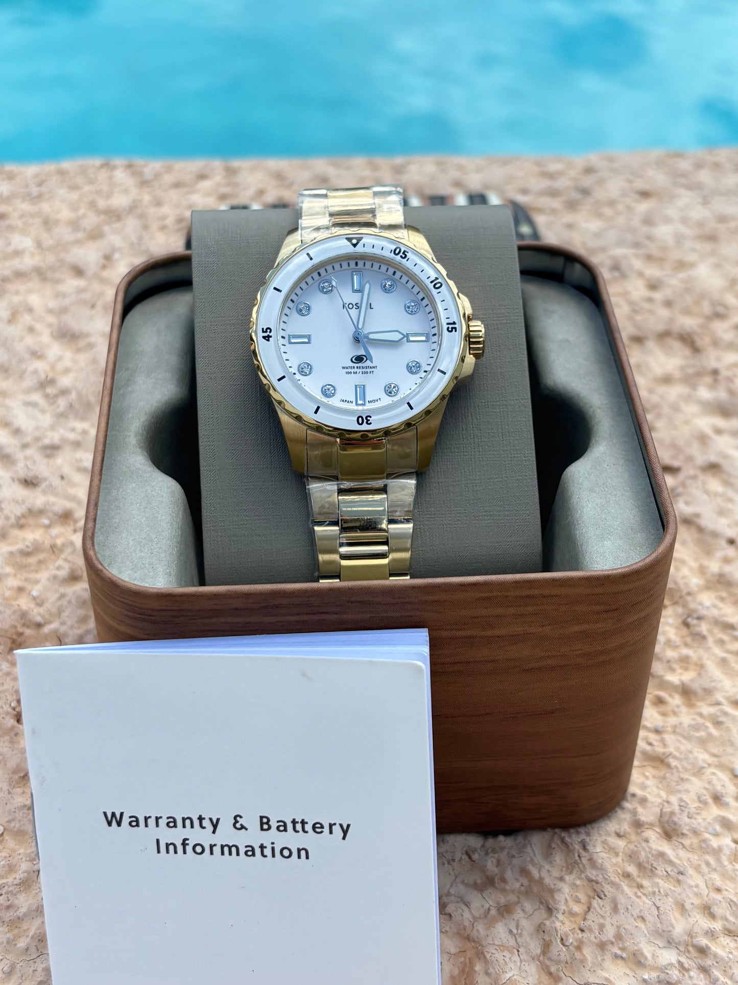 Fossil Blue Dive Women’s Gold Stainless Steel 36mm White Dial Watch ES5350