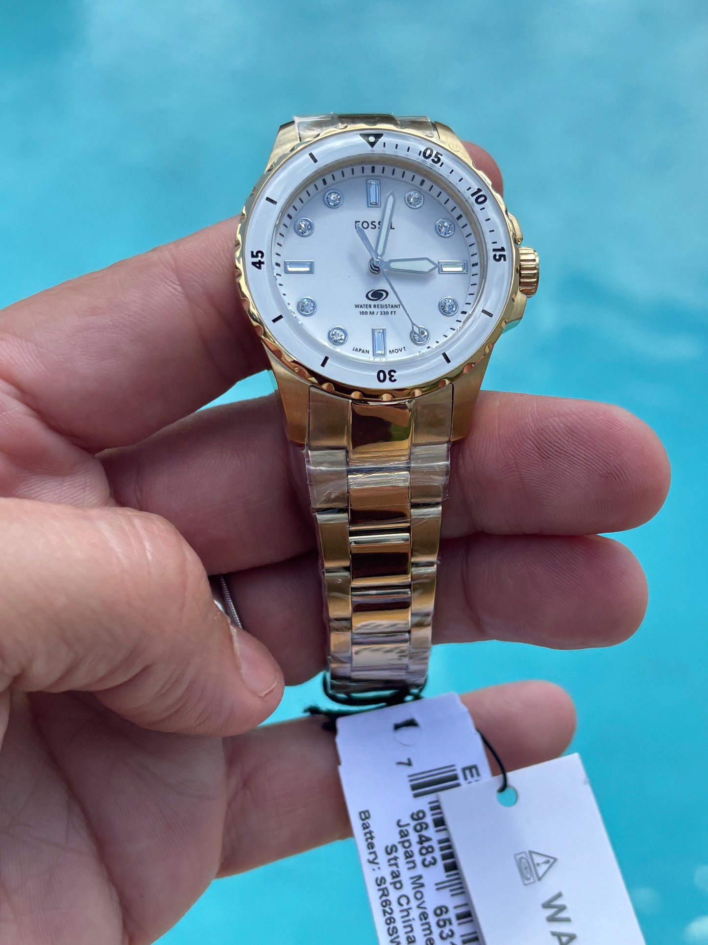 Fossil Blue Dive Women’s Gold Stainless Steel 36mm White Dial Watch ES5350