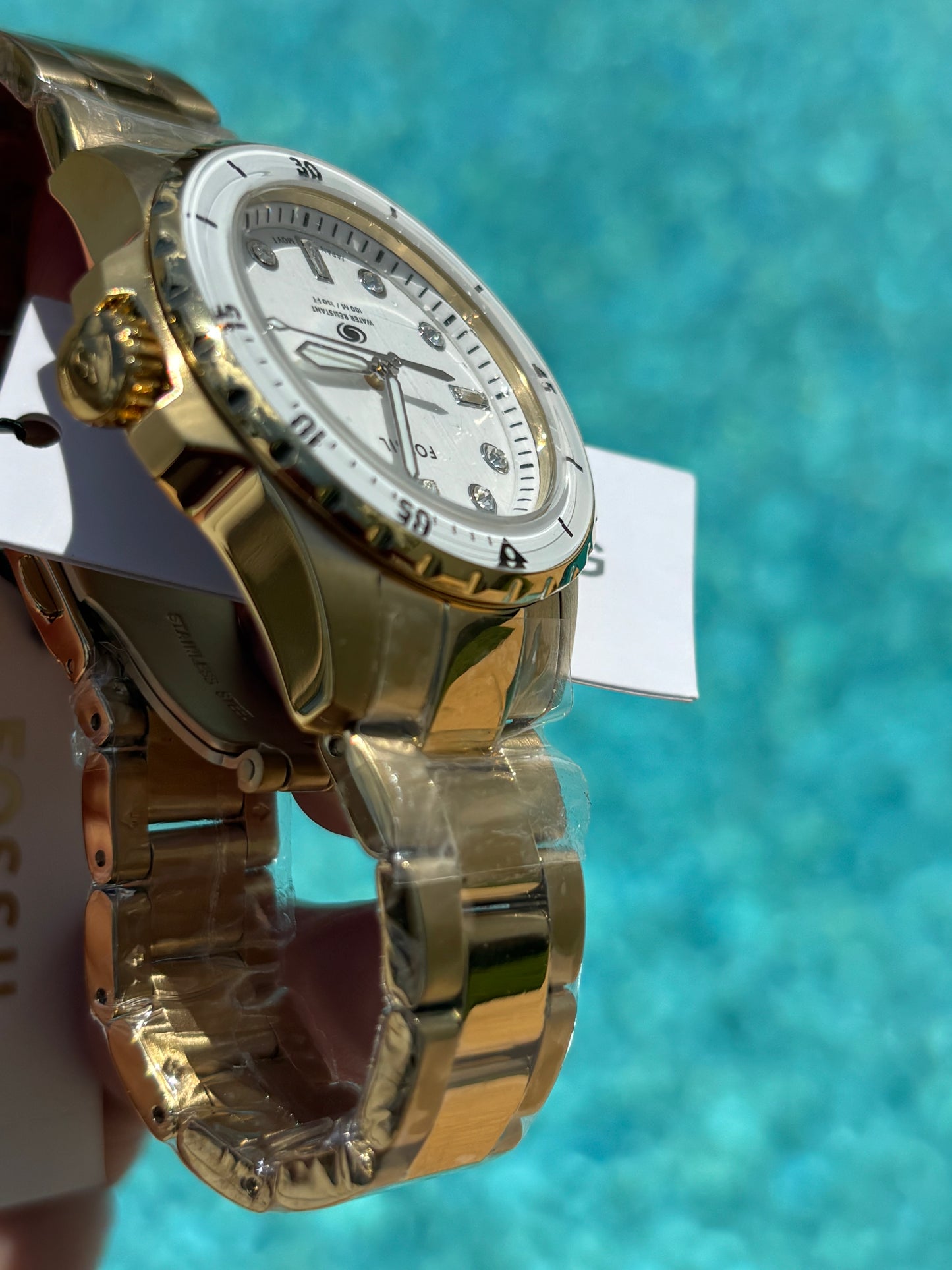 Fossil Blue Dive Women’s Gold Stainless Steel 36mm White Dial Watch ES5350