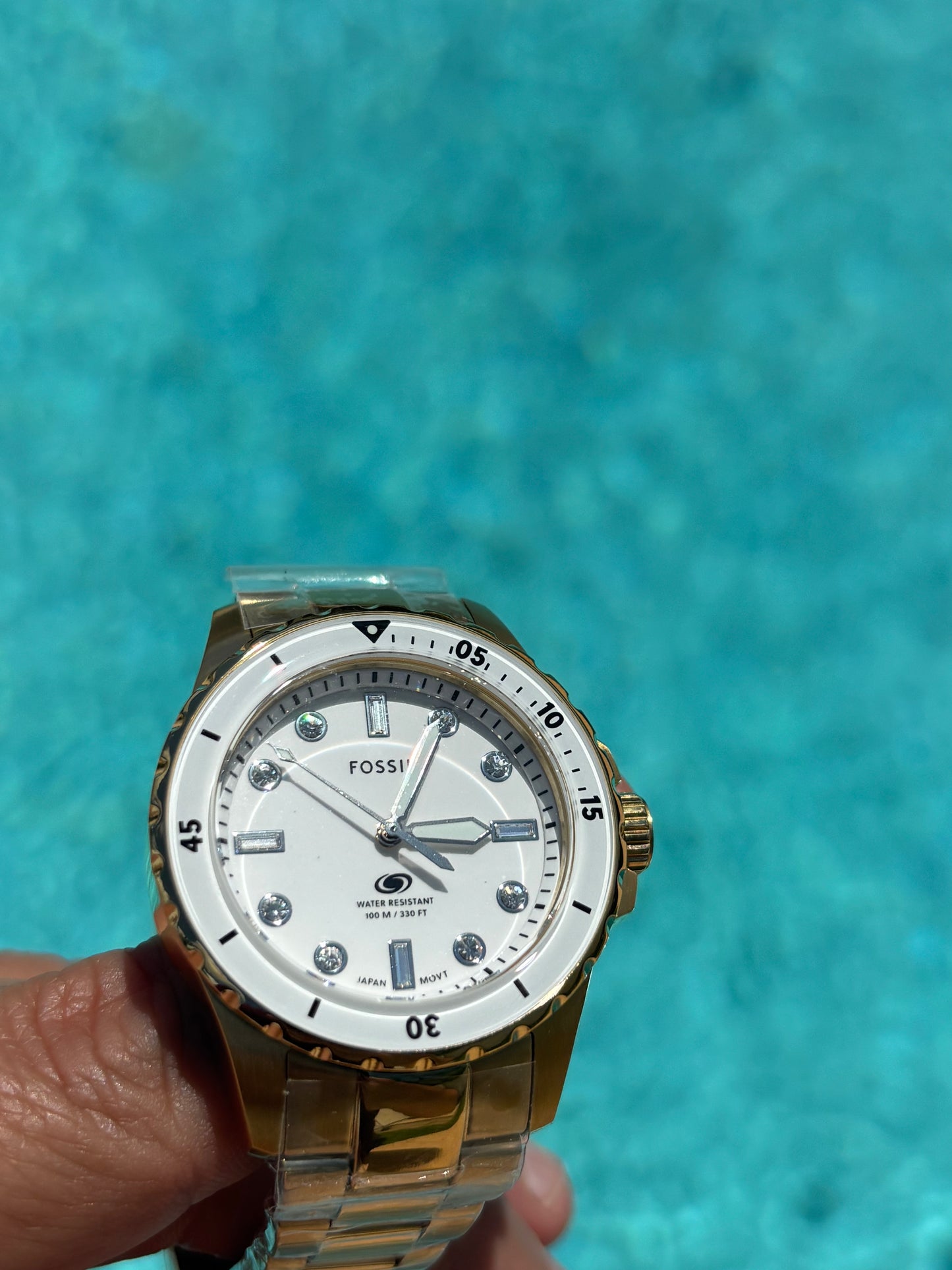 Fossil Blue Dive Women’s Gold Stainless Steel 36mm White Dial Watch ES5350