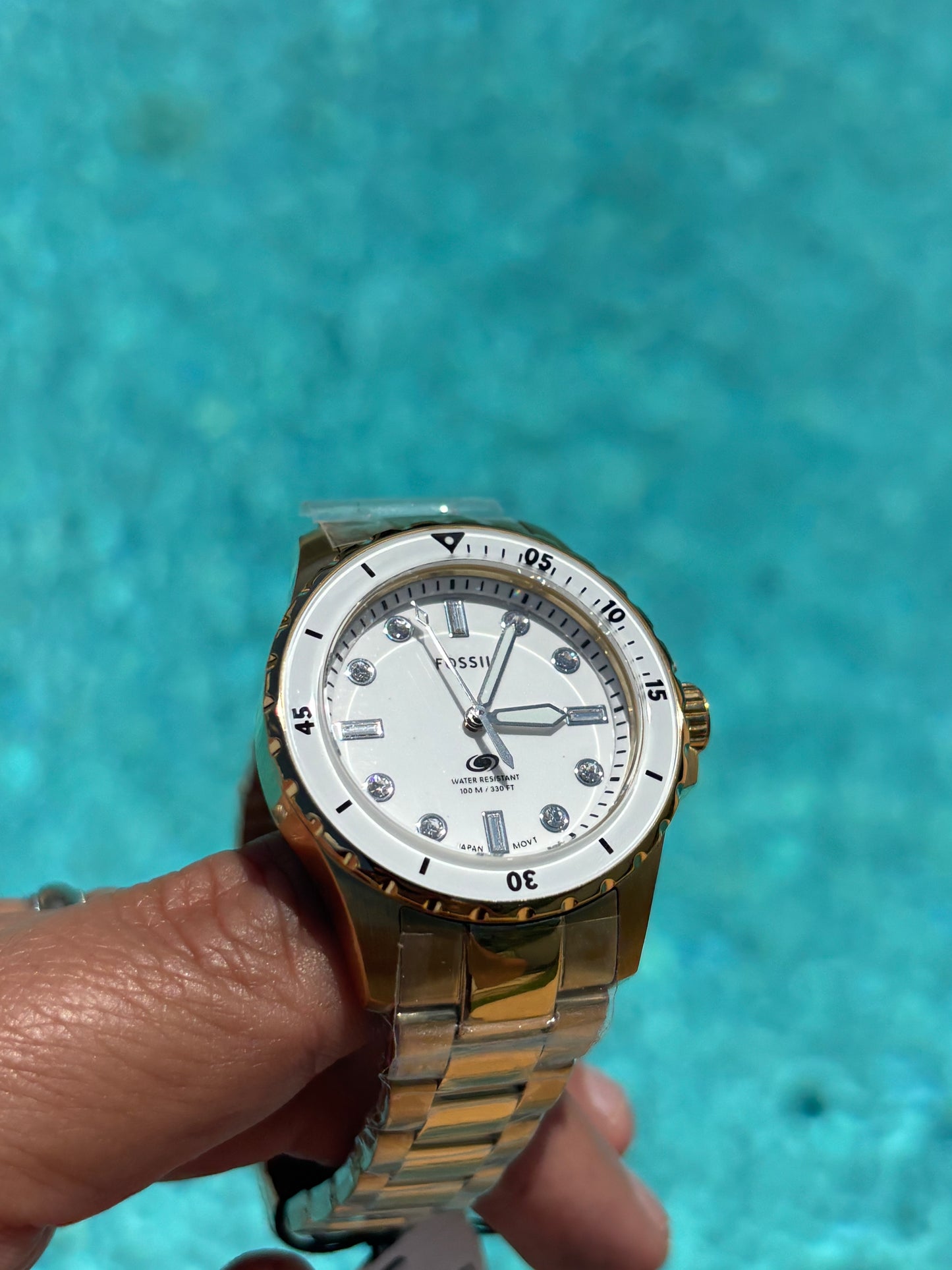Fossil Blue Dive Women’s Gold Stainless Steel 36mm White Dial Watch ES5350