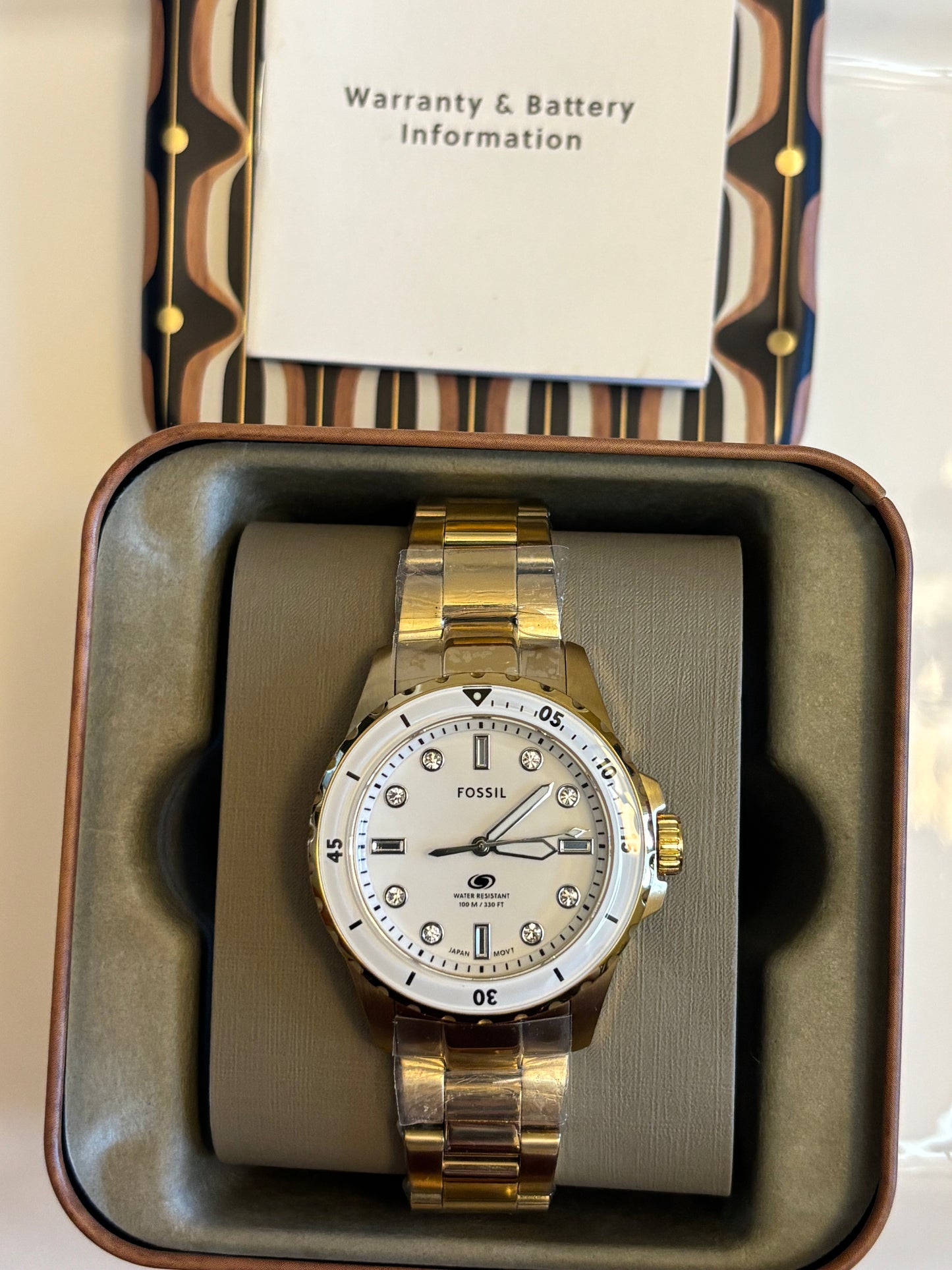 Fossil Blue Dive Women’s Gold Stainless Steel 36mm White Dial Watch ES5350