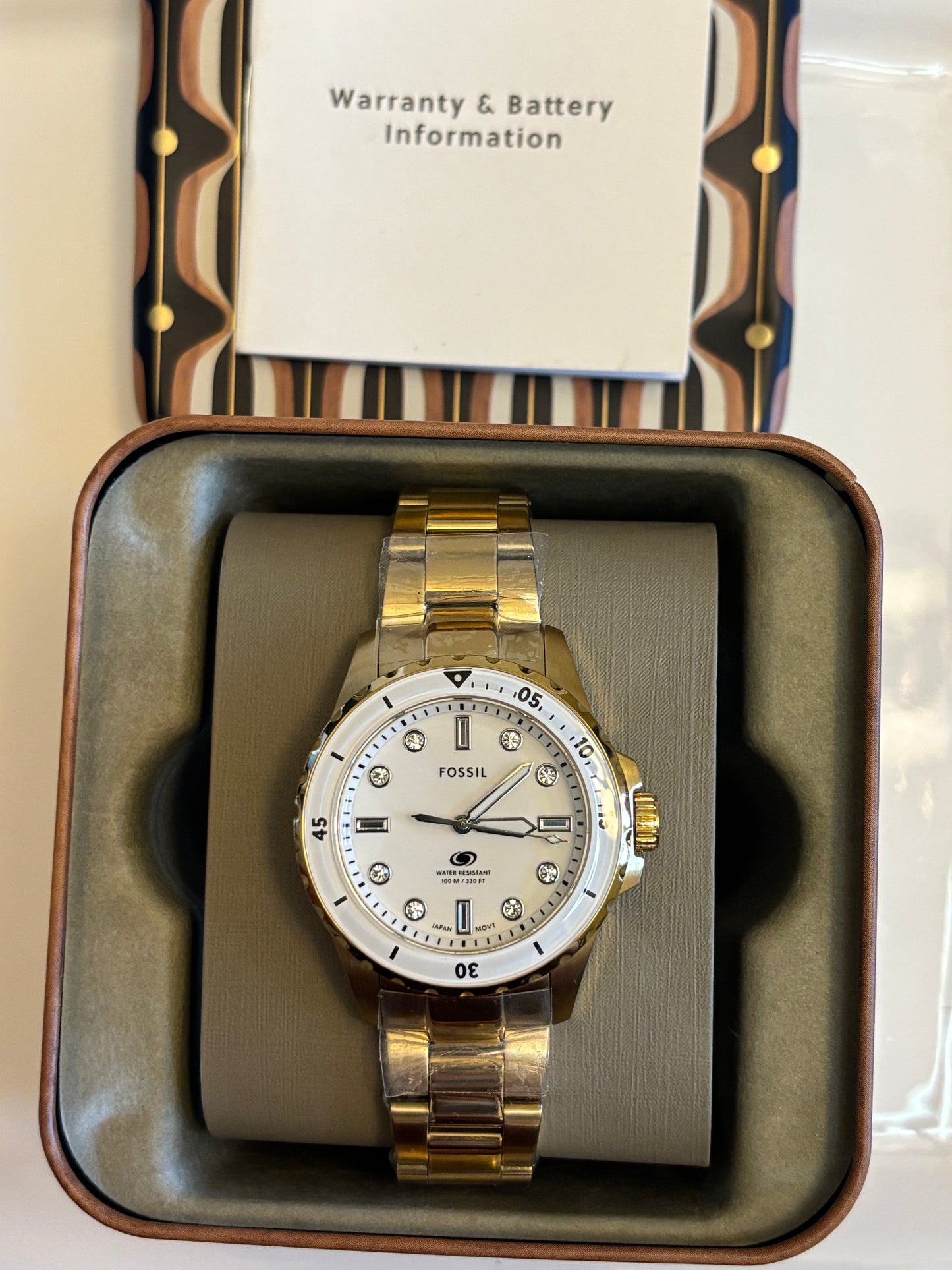 Fossil Blue Dive Women’s Gold Stainless Steel 36mm White Dial Watch ES5350