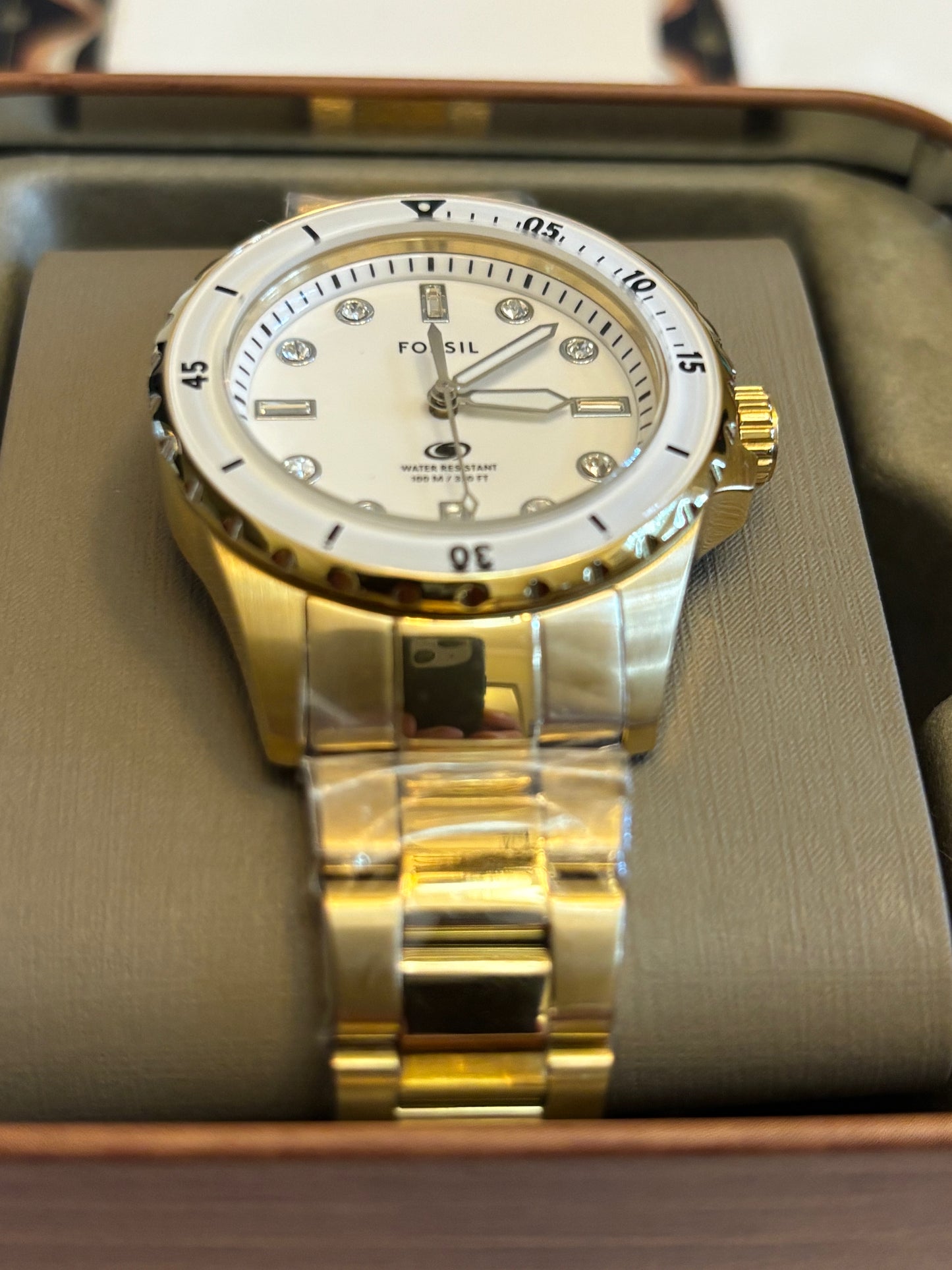 Fossil Blue Dive Women’s Gold Stainless Steel 36mm White Dial Watch ES5350