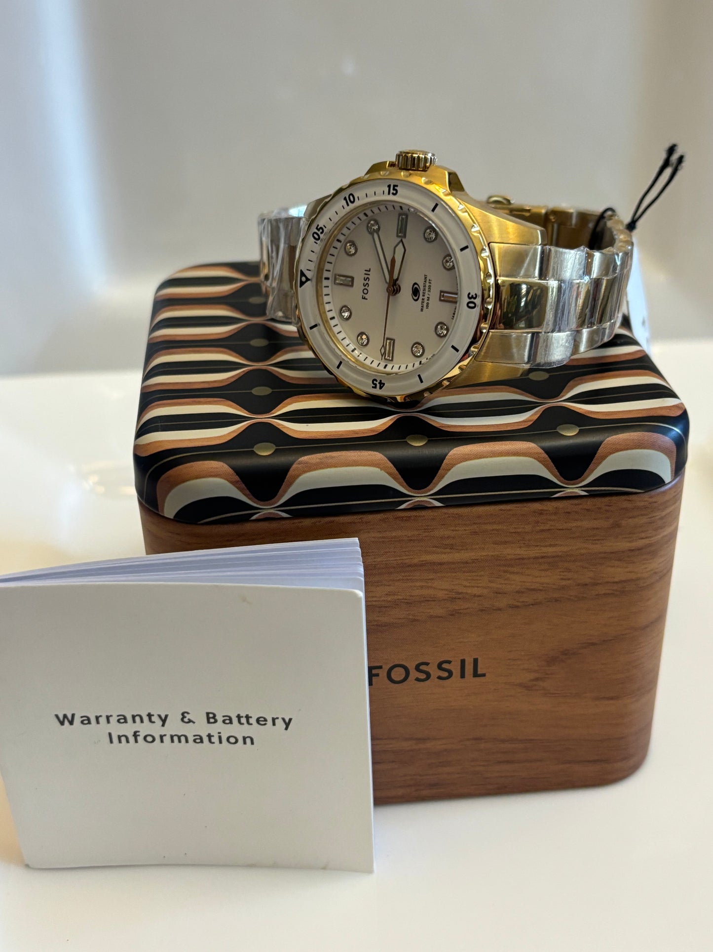 Fossil Blue Dive Women’s Gold Stainless Steel 36mm White Dial Watch ES5350