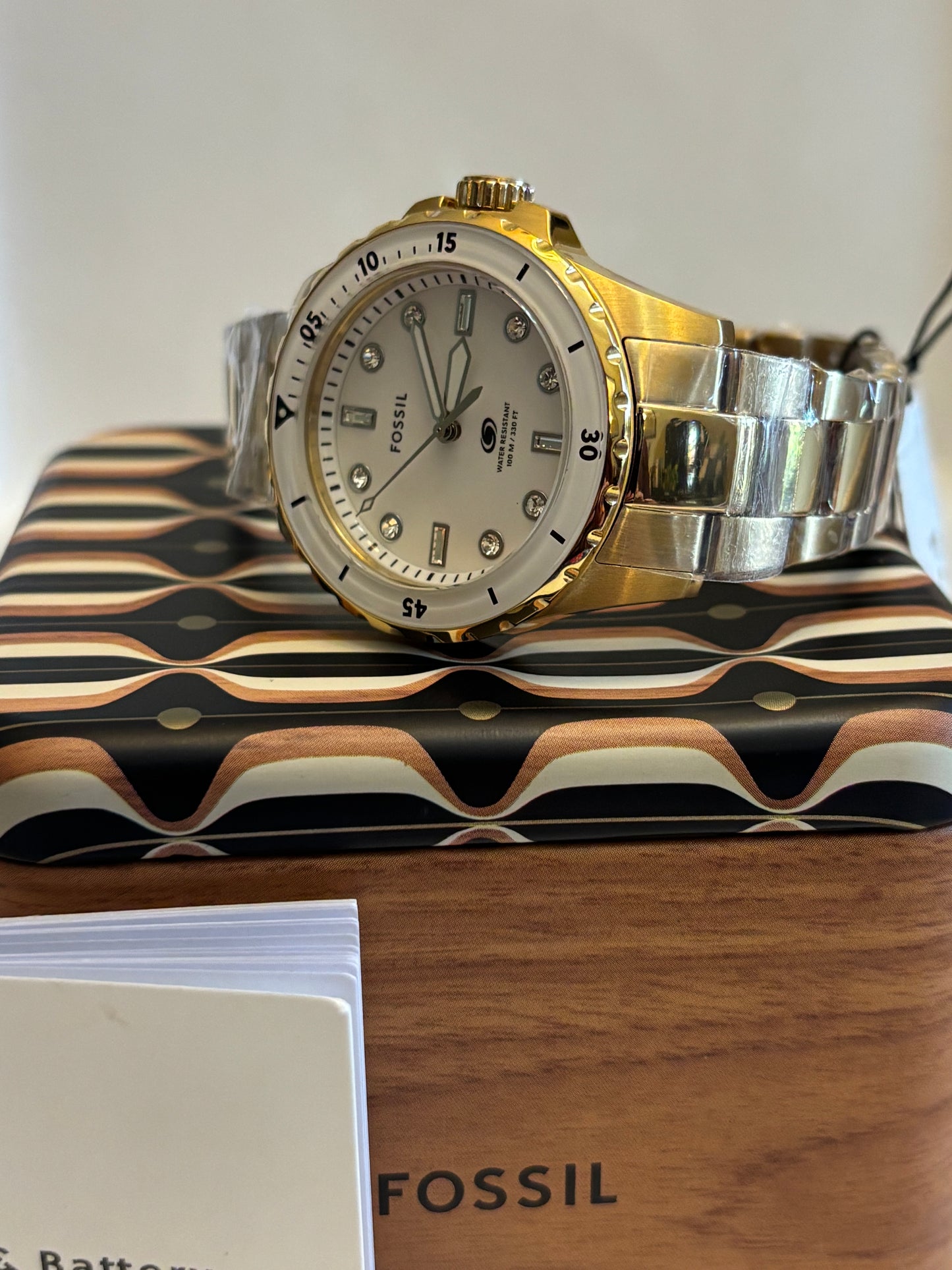 Fossil Blue Dive Women’s Gold Stainless Steel 36mm White Dial Watch ES5350