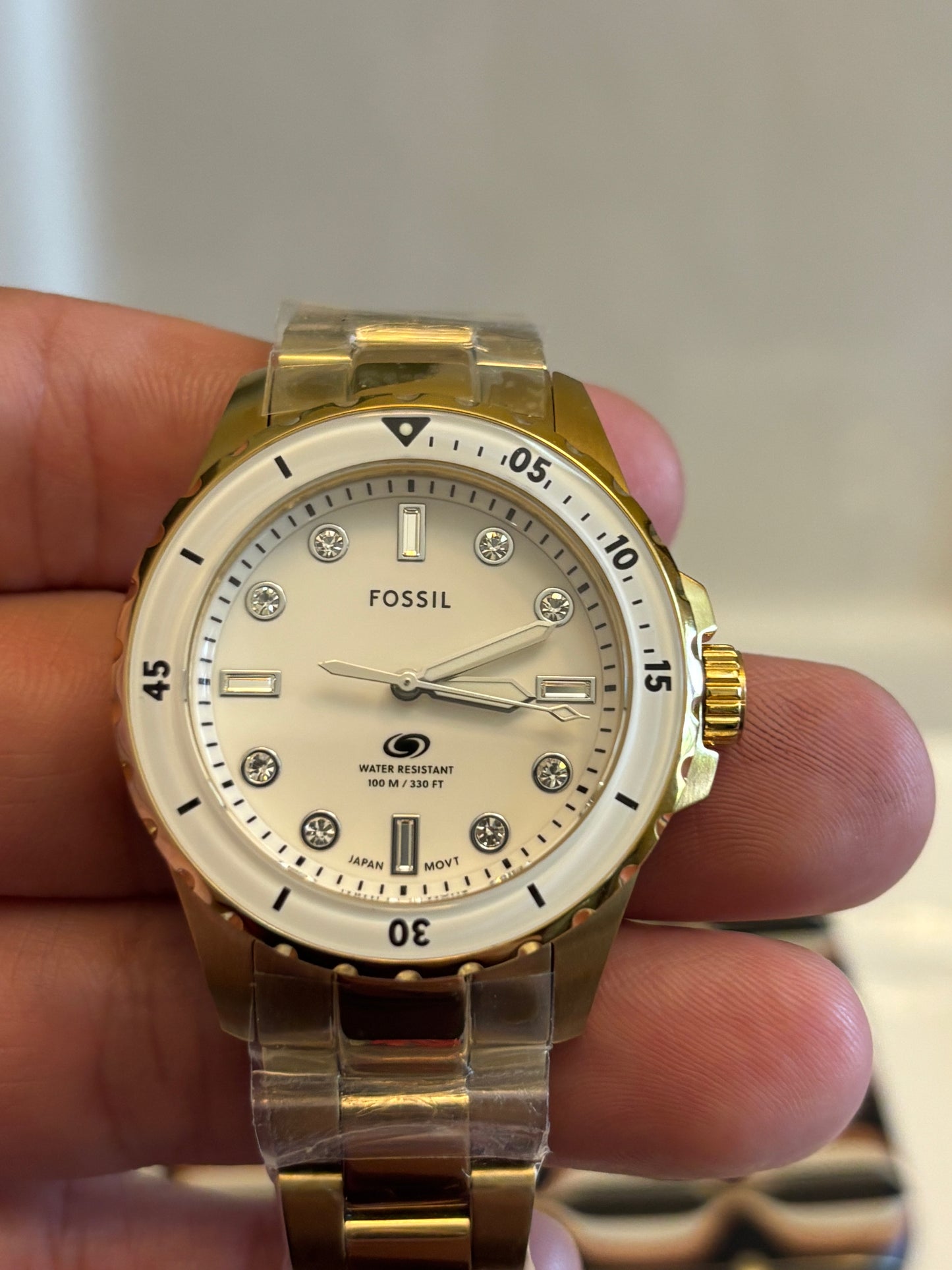 Fossil Blue Dive Women’s Gold Stainless Steel 36mm White Dial Watch ES5350