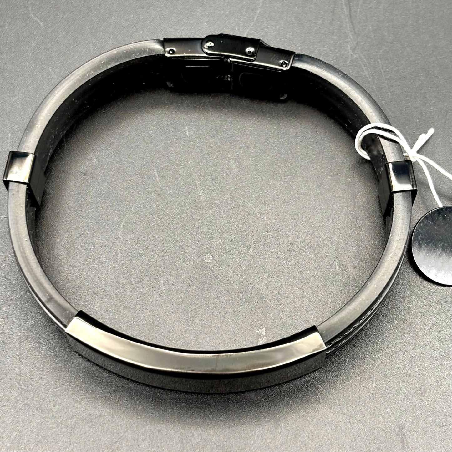 Blackjack BJB251B Men's Black Silicone Stainless Steel Bangle ID Bracelet NWT