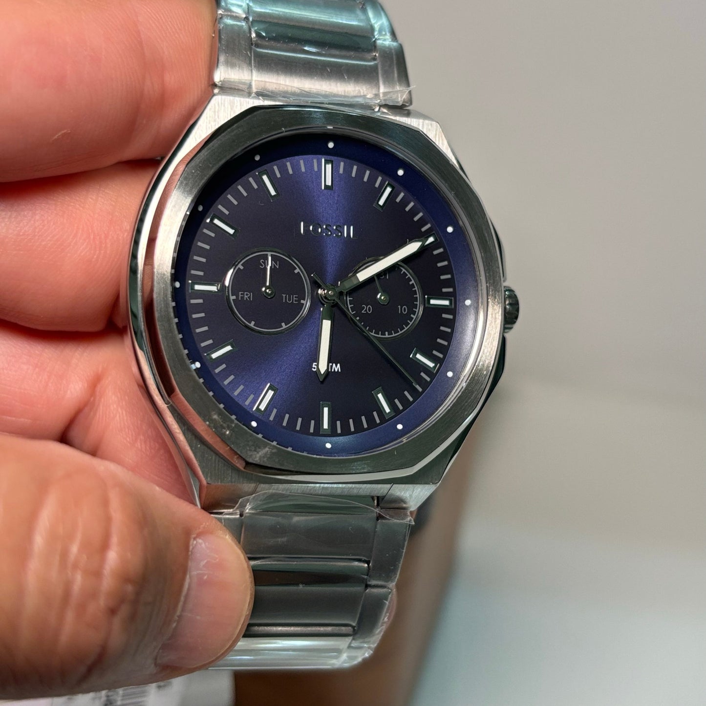 Fossil Evanston BQ2610 Mens Multifunction Quartz Watch 45mm Stainless Steel Bracelet Blue Sunray Dial 5ATM Water Resistant