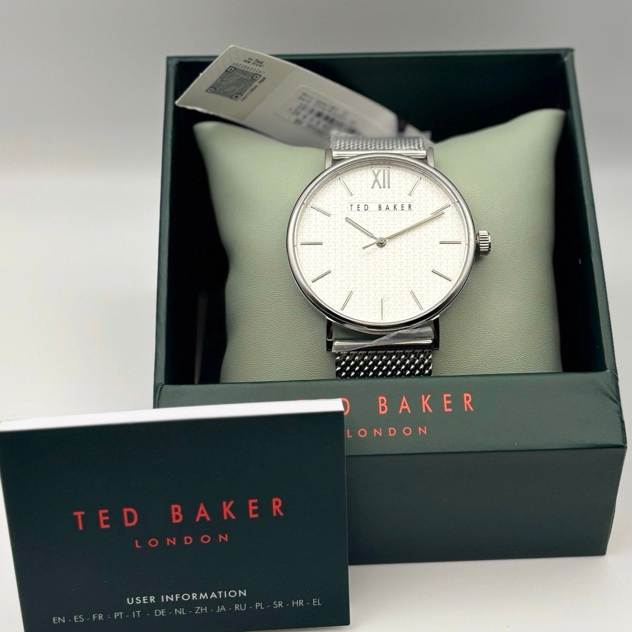 Ted Baker Phylipa BKPPGS217 Mens 43mm Silver Mesh White Dial Quartz. NIBWT