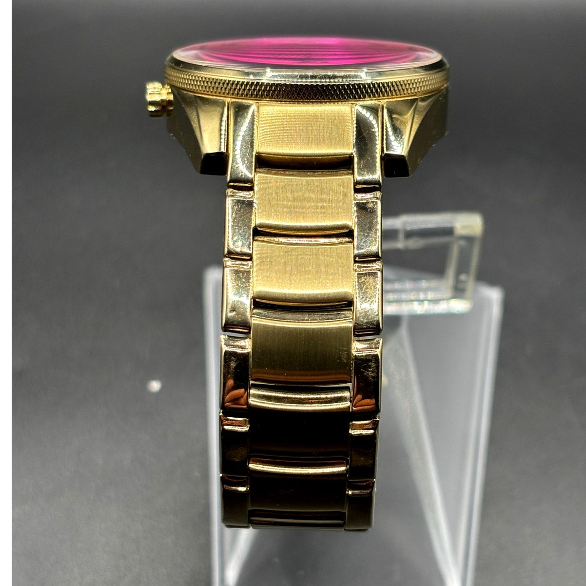 FOSSIL BQ1682 Stella Collection Hot Pink Dial Golden Bracelet Women's Watch