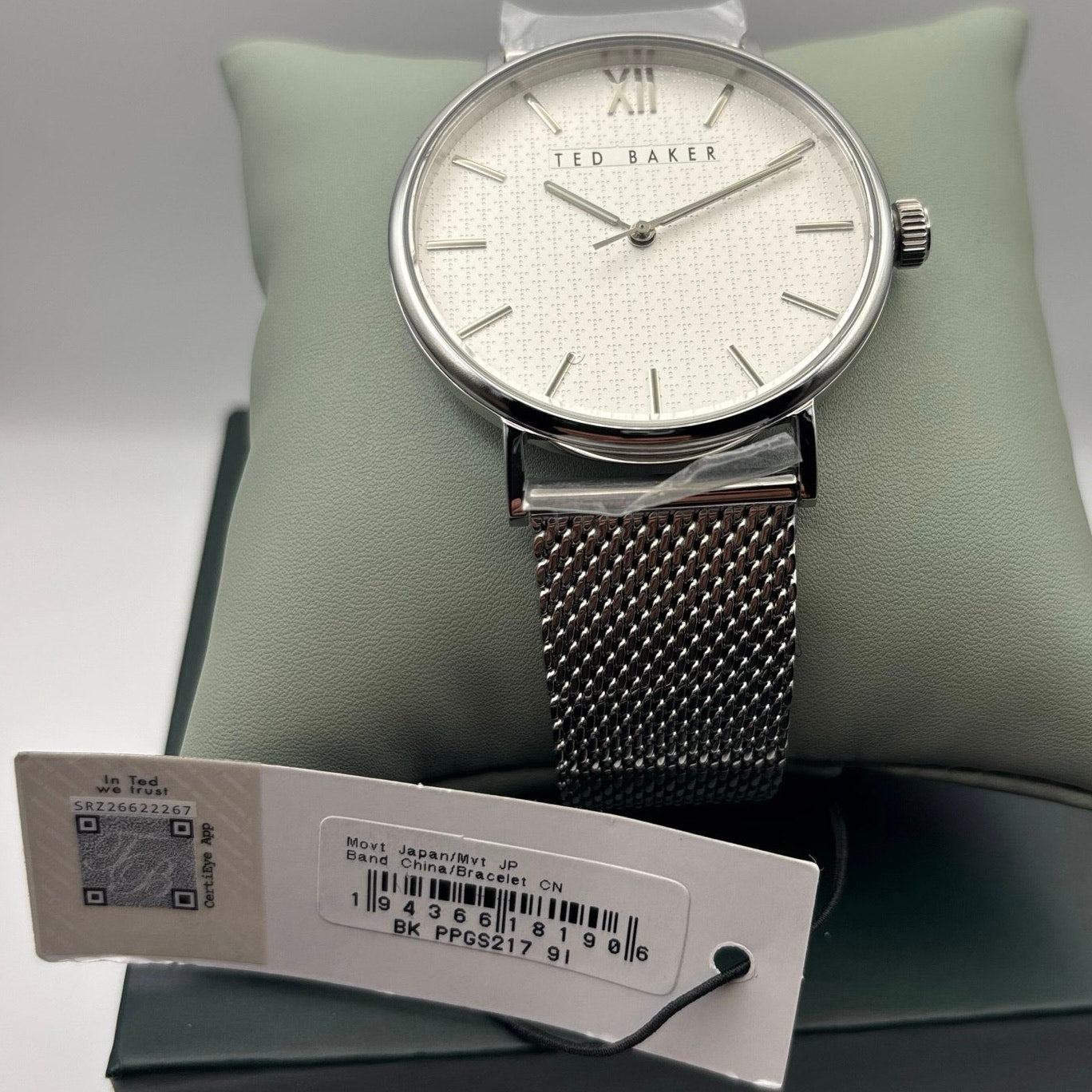 Ted Baker Phylipa BKPPGS217 Mens 43mm Silver Mesh White Dial Quartz. NIBWT