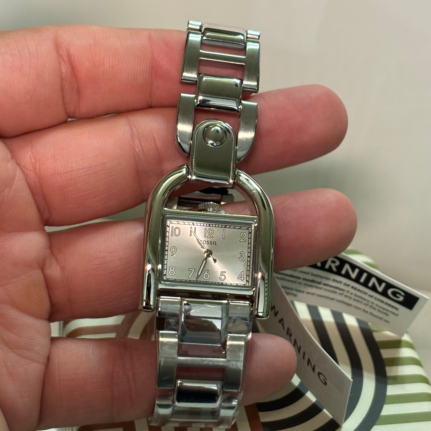 Fossil Harwell ES5326 Womens Quartz Watch 28mm Rectangular Stainless Steel Bracelet Silver Dial 3ATM Water Resistant