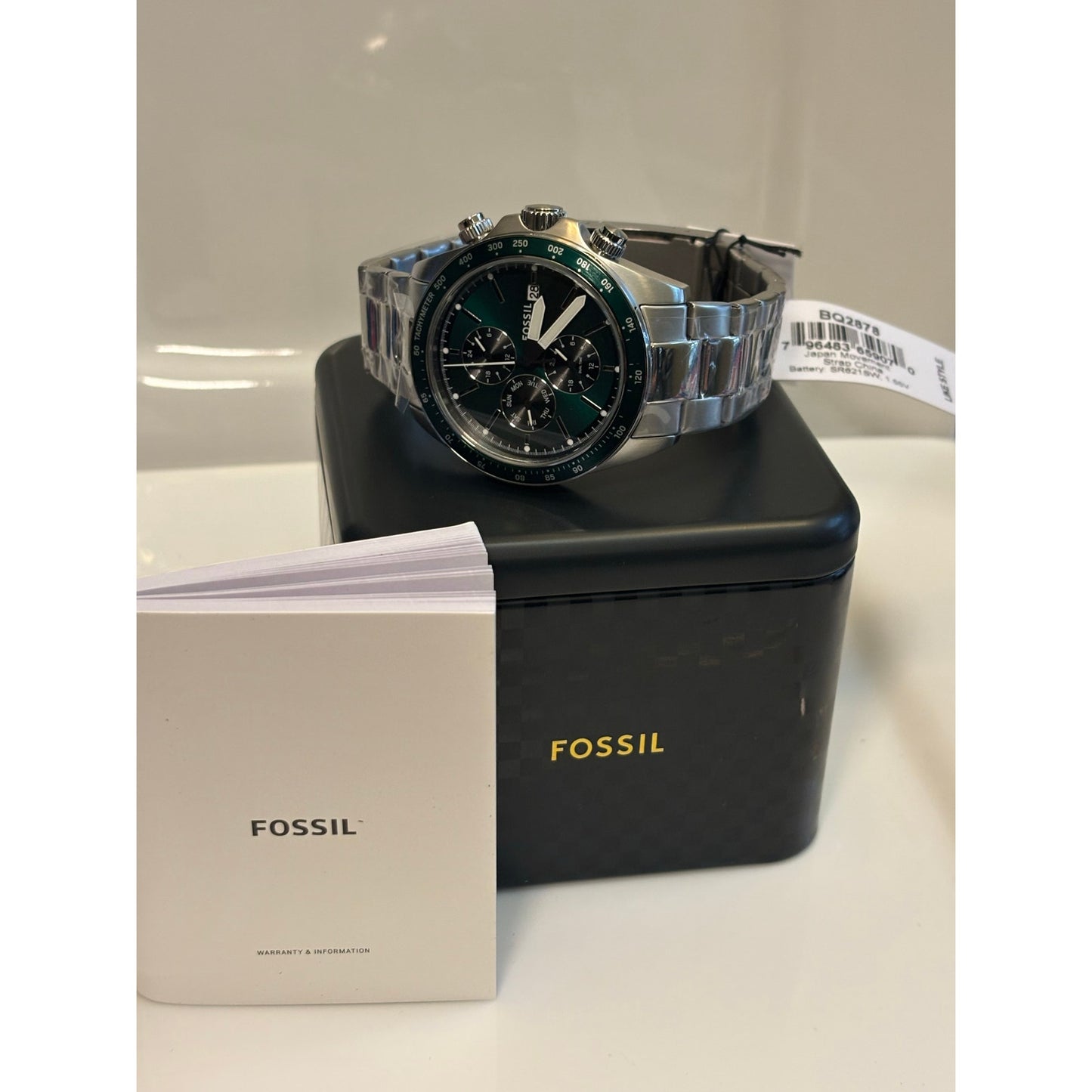 Fossil Men’s Watch Autocross BQ2878 – Green Sunray Dial, Stainless Bracelet, 42 mm