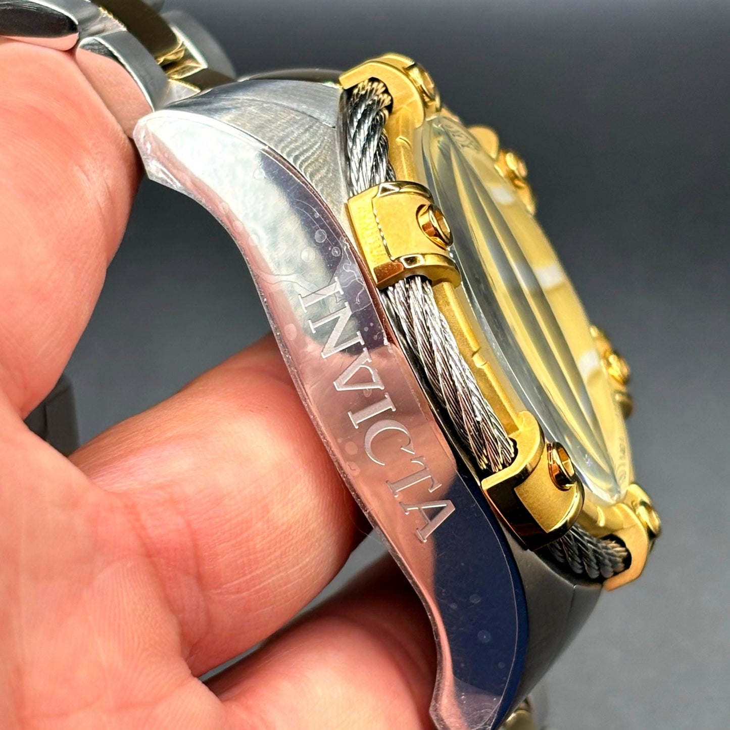Invicta Bolt Ace 49747 Chronograph 52mm Gold Tone Cable Bezel Men’s Watch NIBWT