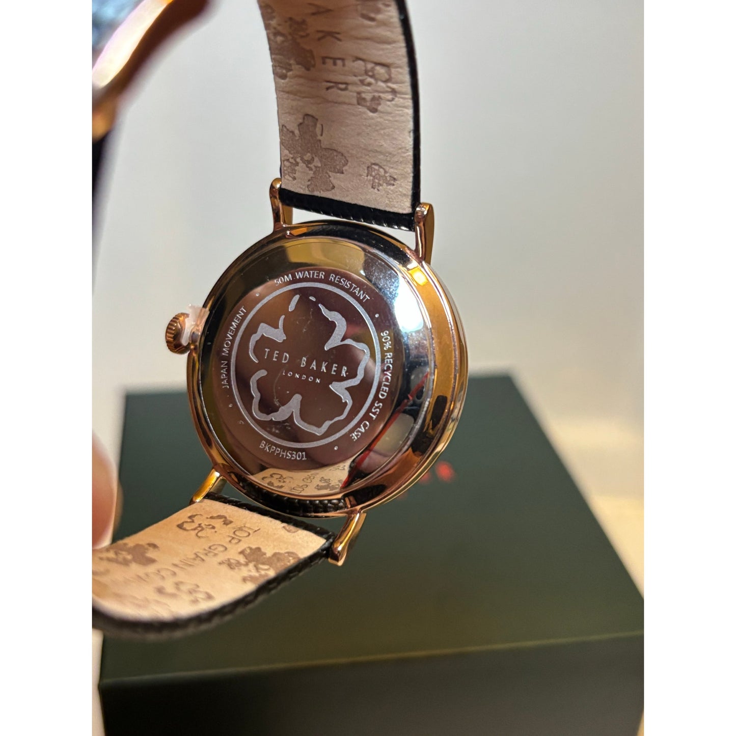 Ted Baker Ladies Black Lizard Leather Strap Watch Rose Gold Bow-Tie Dial BKPPHS3019I