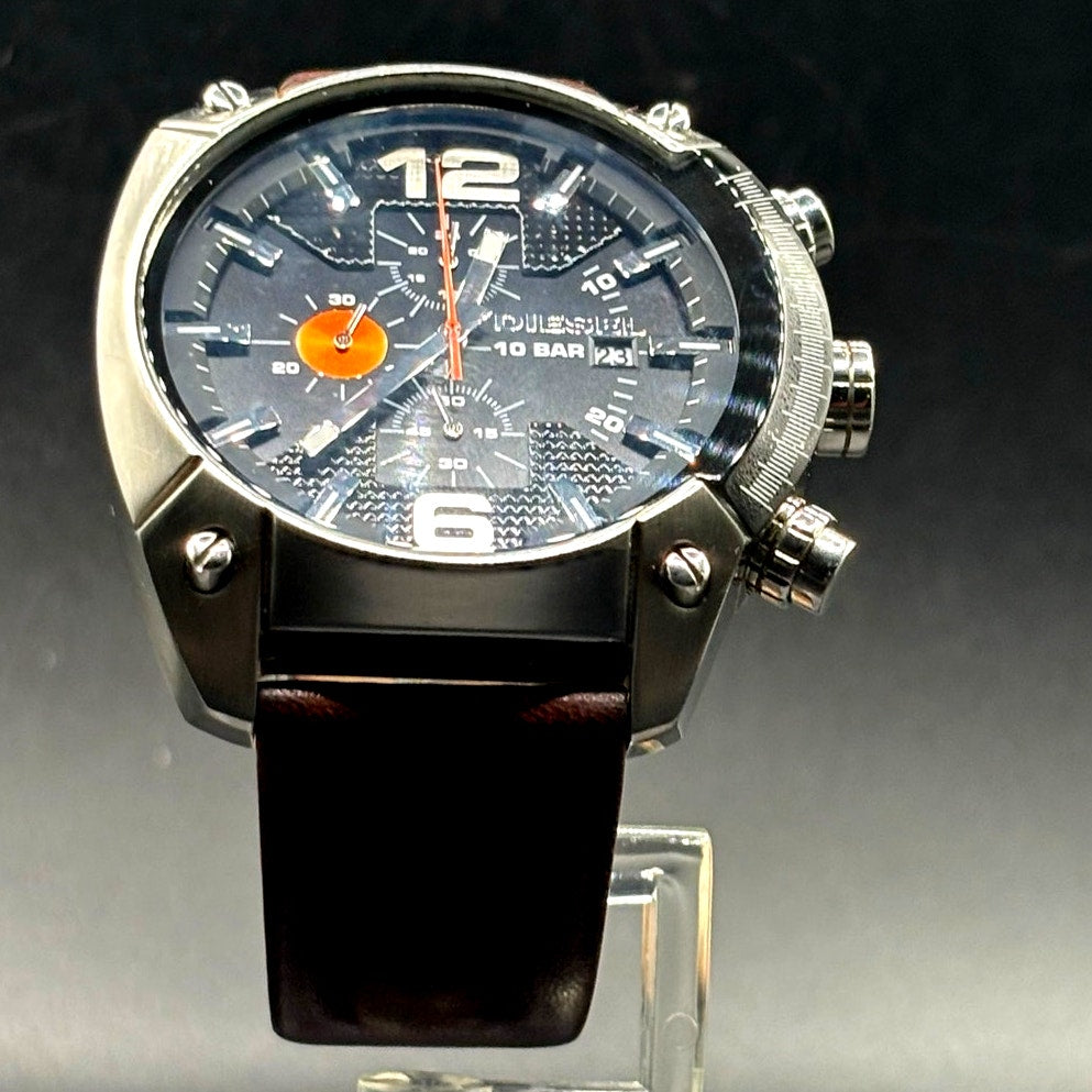 Diesel DZ4204 Men’s Overflow Chronograph Silver Case Brown Leather Watch