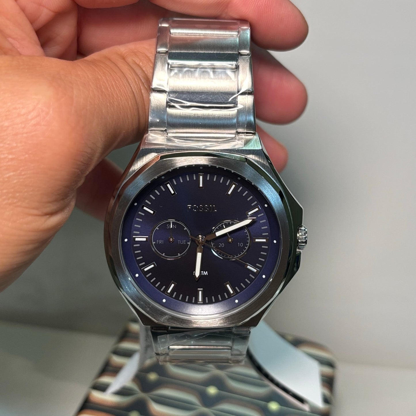 Fossil Evanston BQ2610 Mens Multifunction Quartz Watch 45mm Stainless Steel Bracelet Blue Sunray Dial 5ATM Water Resistant