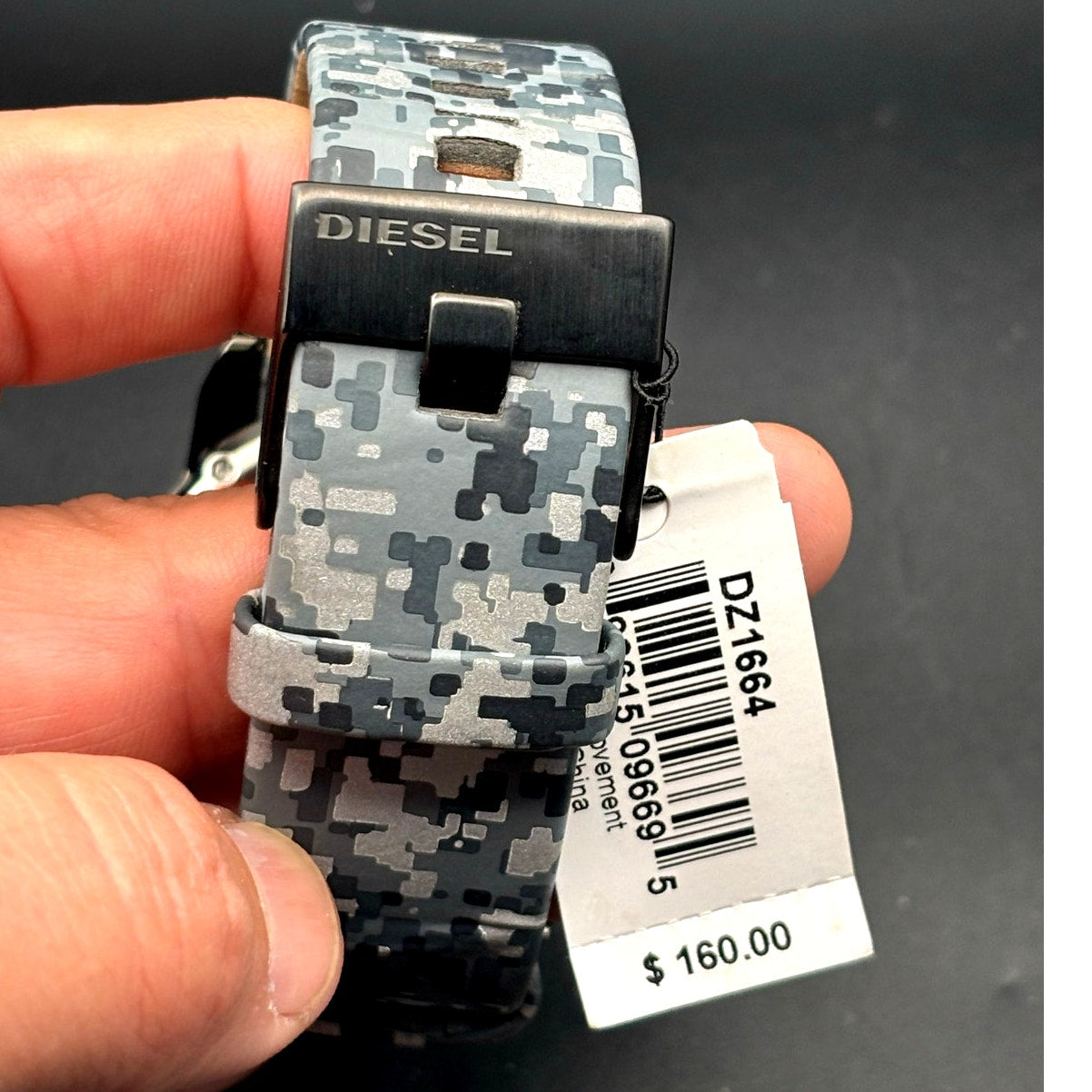 Diesel Double Down DZ1664 Mens Watch Camo Leather Strap Black Dial 46mm NIBWT