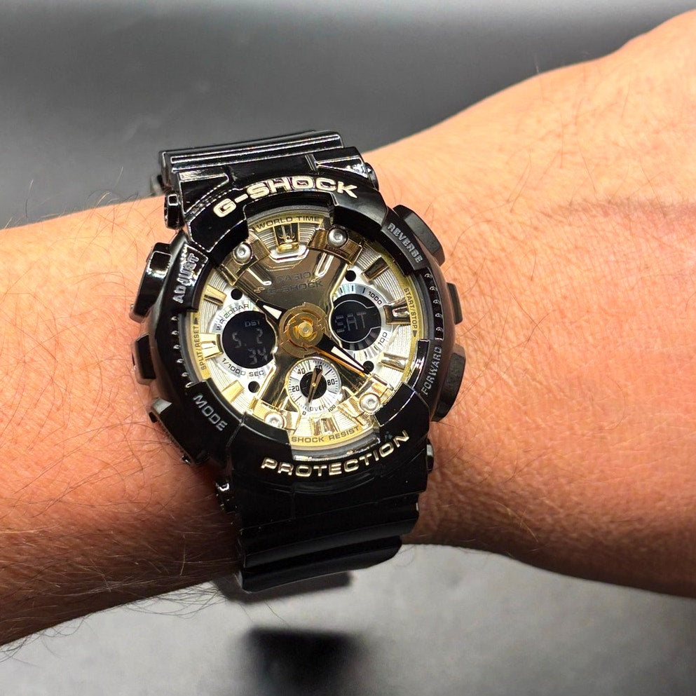 Casio G-Shock GMAS120GB-1A Women's Black Gold Silver Metallic Ana-Digi Watch NWT
