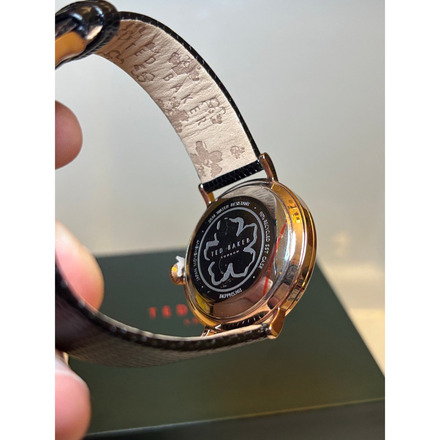 Ted Baker Ladies Black Lizard Leather Strap Watch Rose Gold Bow-Tie Dial BKPPHS3019I
