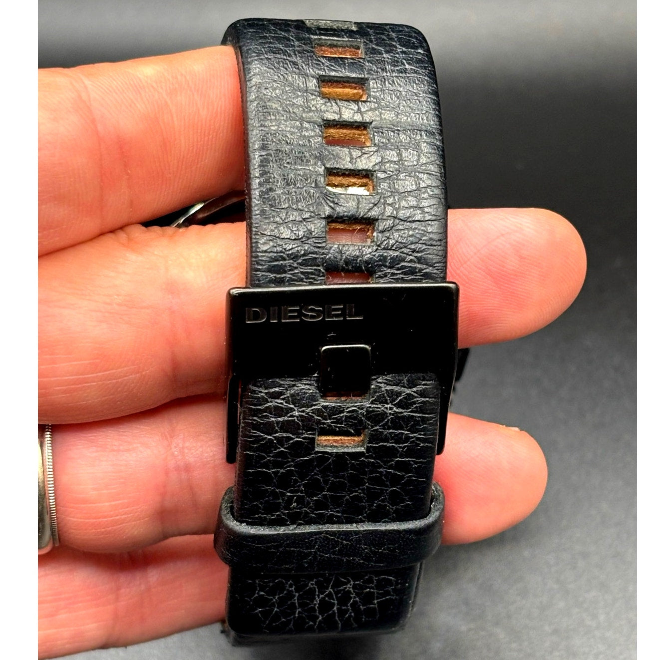 Diesel Mega Chief DZ4291 Black Orange Chronograph Leather Men's Watch 51mm