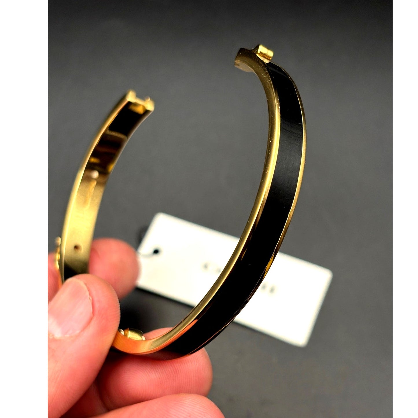 Coach 408104GLD001 Thin Enamel Signature Push Hinged Bangle Gold/Black NWT