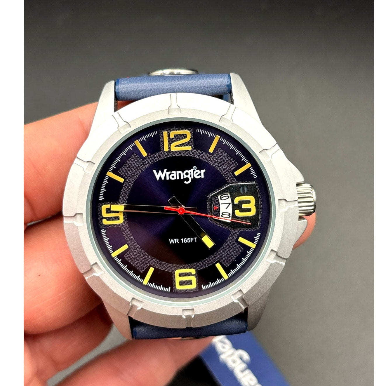 Wrangler WRW5002-2B Men’s Stainless Steel Blue Leather Date Watch NIBWT