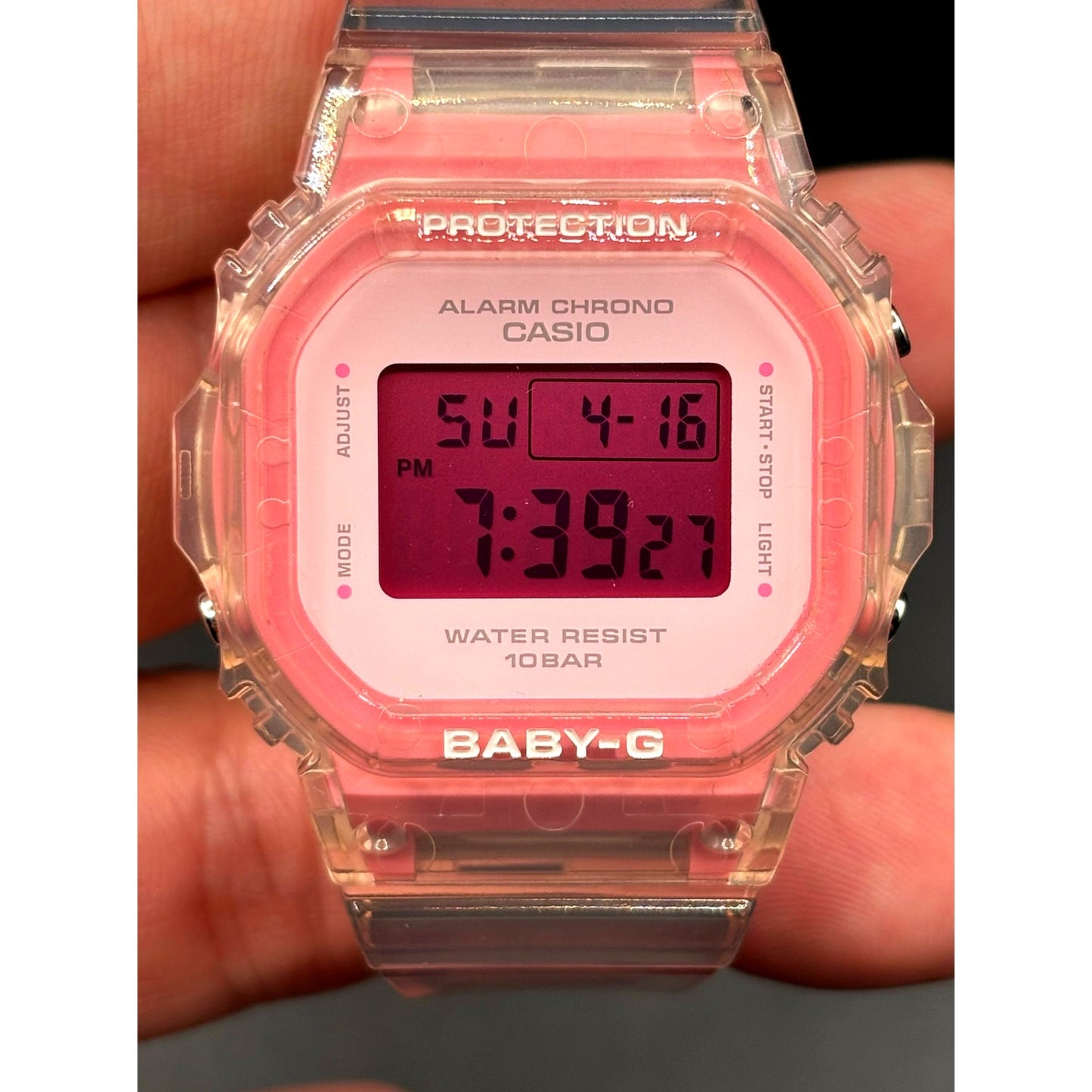 LWS Pink Ice Baby-G BGD565SJ Clear Strap Digital Mod Women's Watch