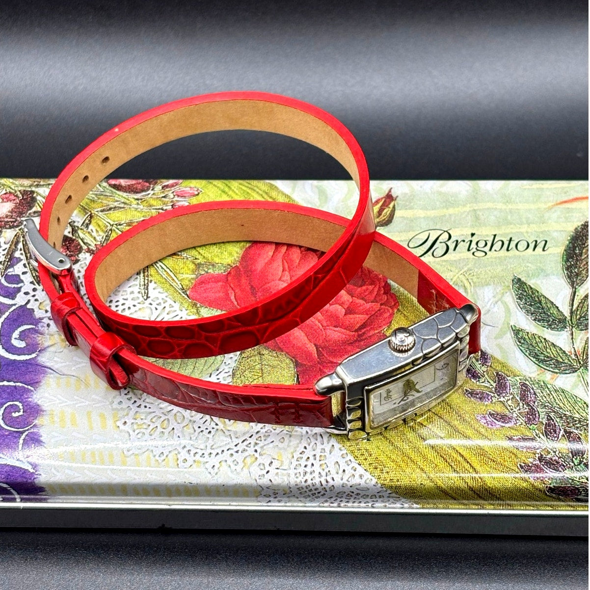 Brighton Petoskey Women's Genuine Italian Red Leather Strap Vintage Watch NIB