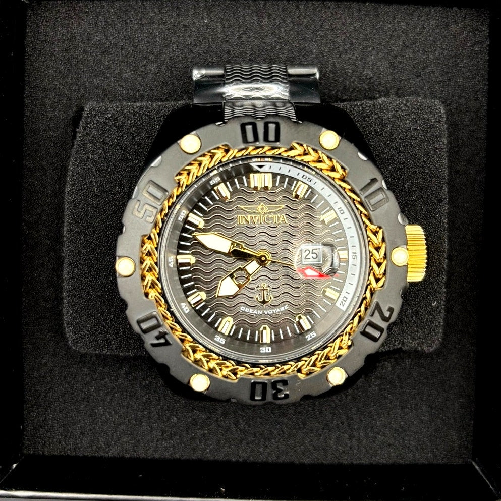 Invicta Ocean Voyage 47743 Black Gold Bezel 52mm Stainless Steel  Men's Watch