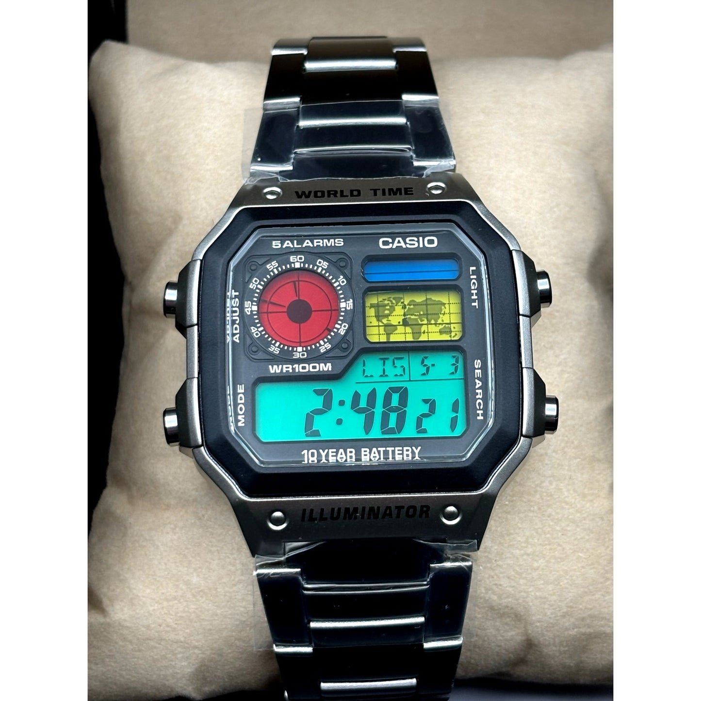 LWS Atlas Arcade Custom Casio AE1200 World Time Steel Bracelet Mod Watch