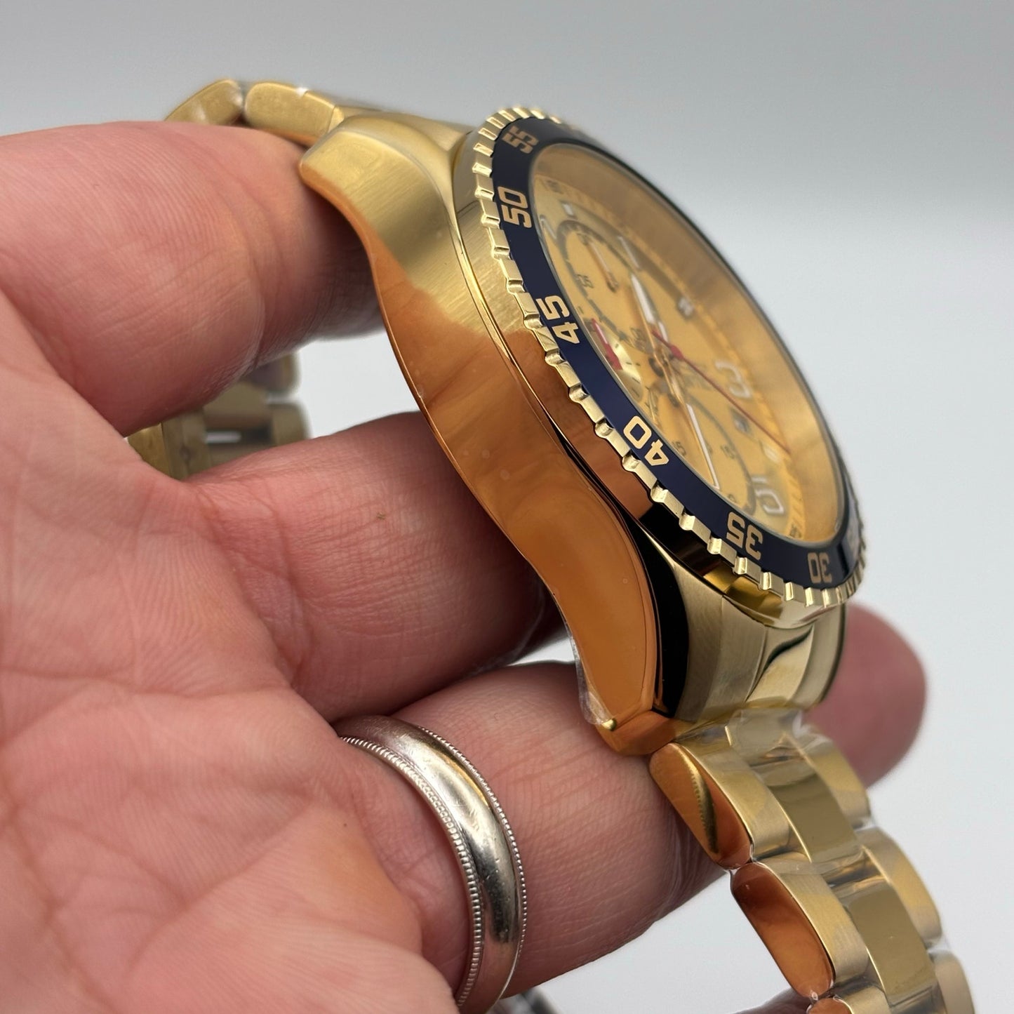 Invicta Specialty 49095 Mens Chronograph 45mm Gold Stainless Steel Blue Bezel