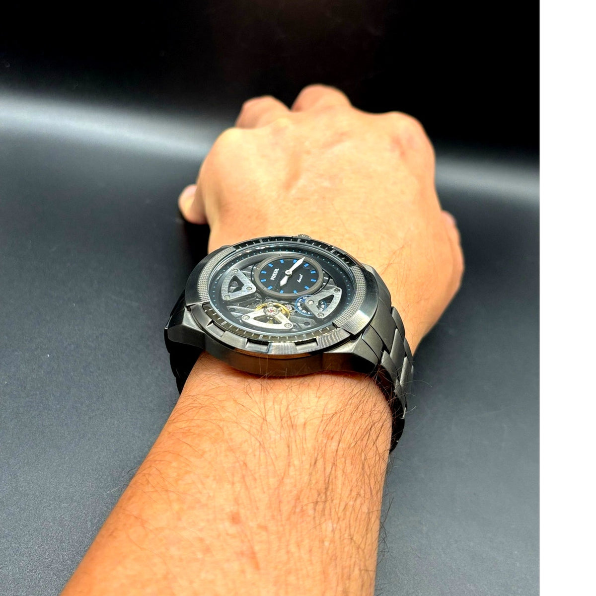 Fossil Bronson Twist ME1171 Semi Skeleton Smoke Stainless Steel 50mm Watch