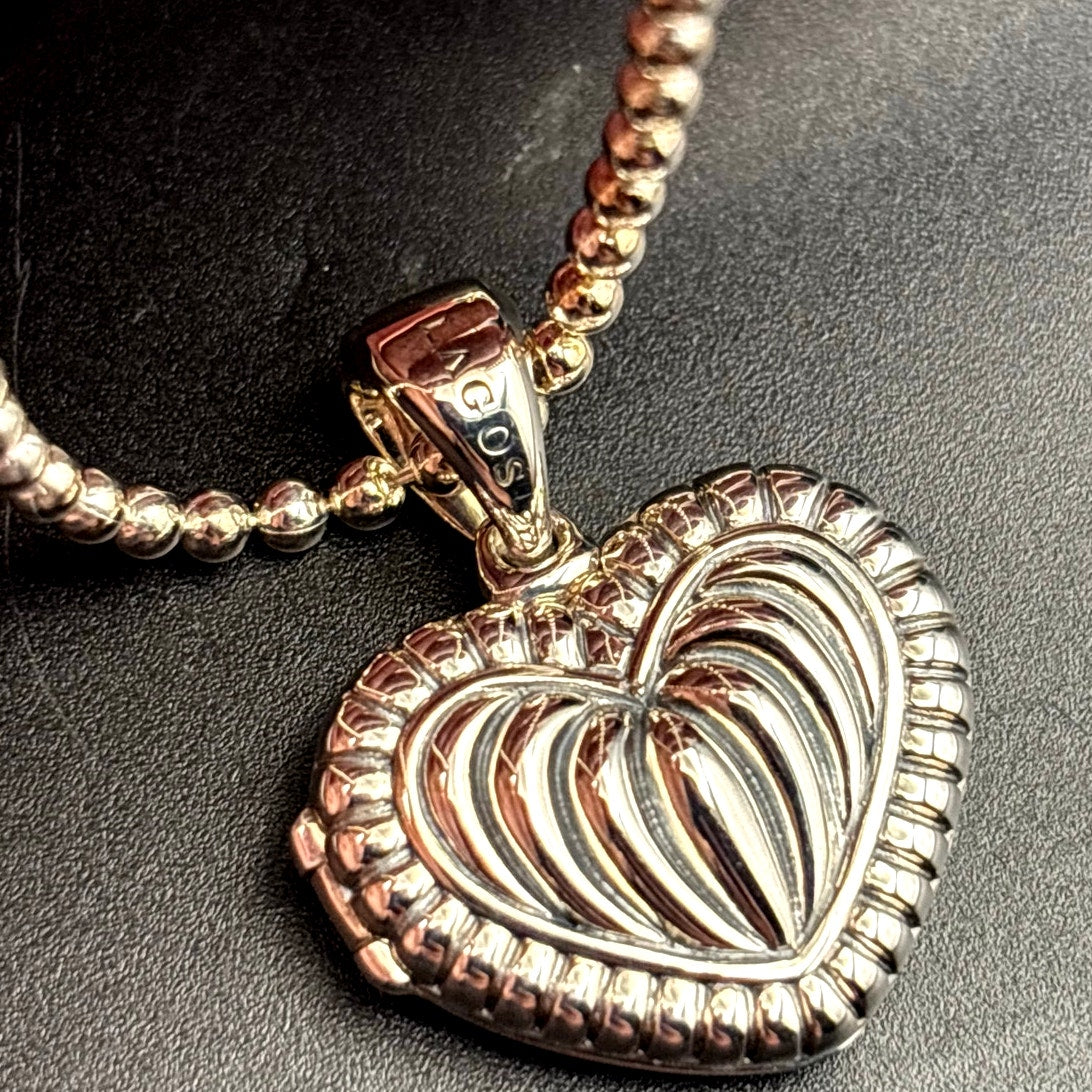 Lagos Beloved Fluted Heart Sterling Silver Locket Necklace Caviar Bead Chain NWT