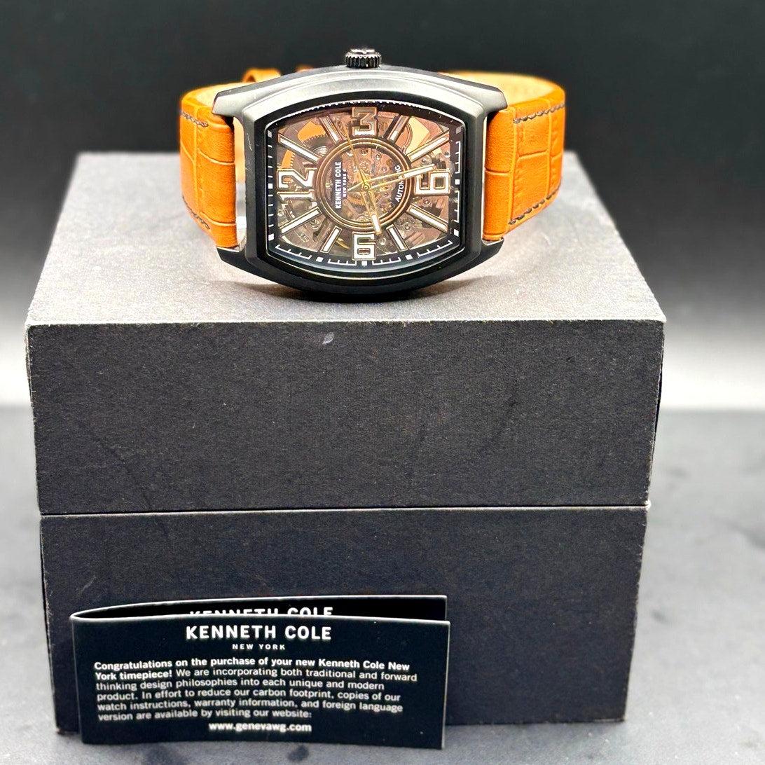 Kenneth Cole KC51083004 Automatic Skeleton Tonneau Leather Strap Men’s Watch