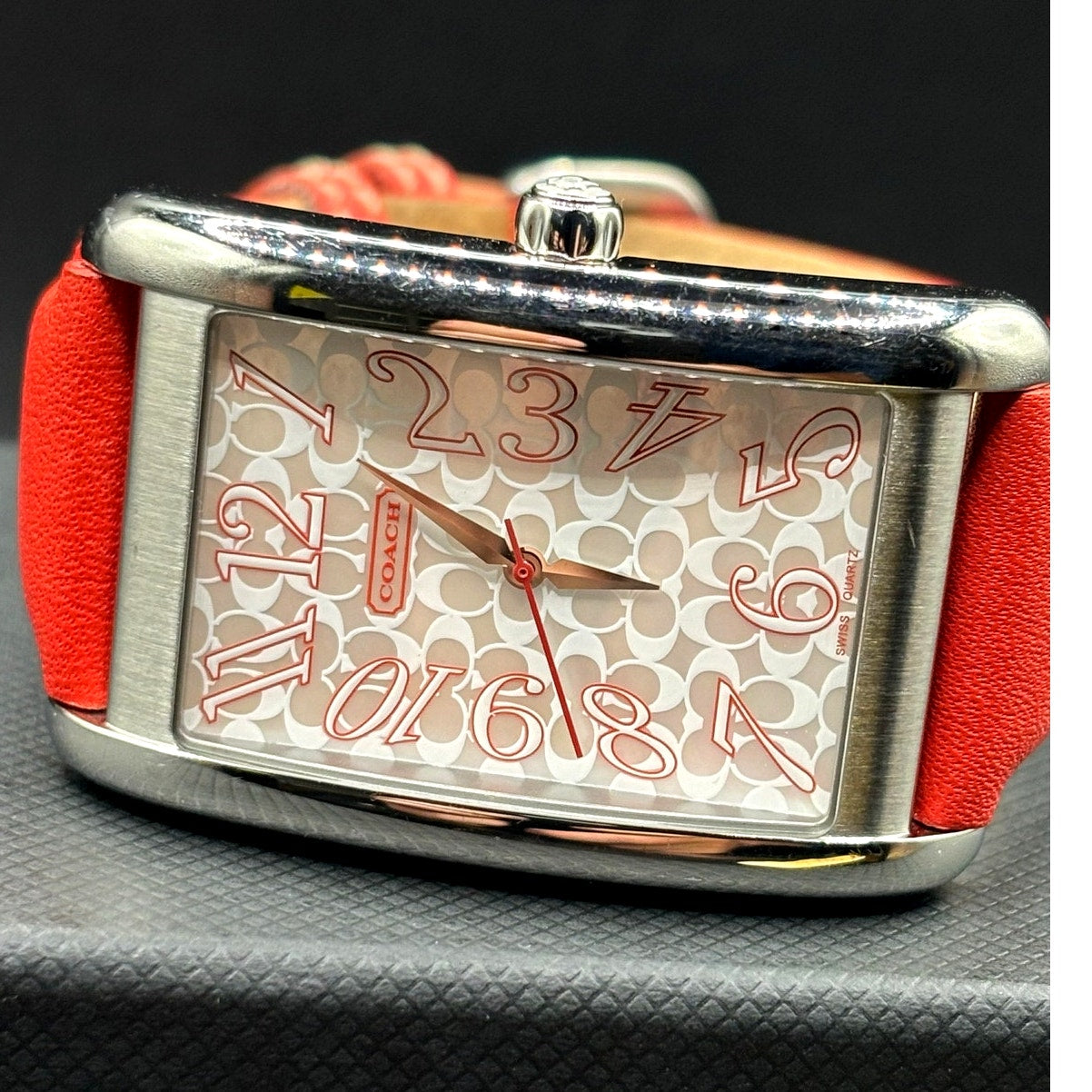 Coach Lexie CA.16.2.14.0384 Swiss Quartz Bright Orange Leather Tank Watch