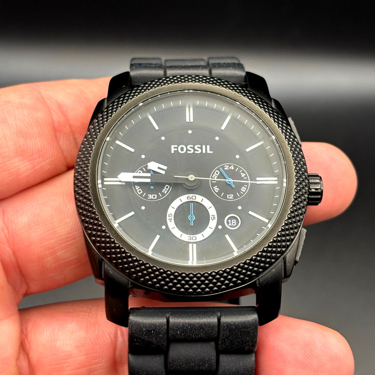 Fossil FS4487 Machine Chronograph Men’s Gunmetal Black Silicone Strap Watch
