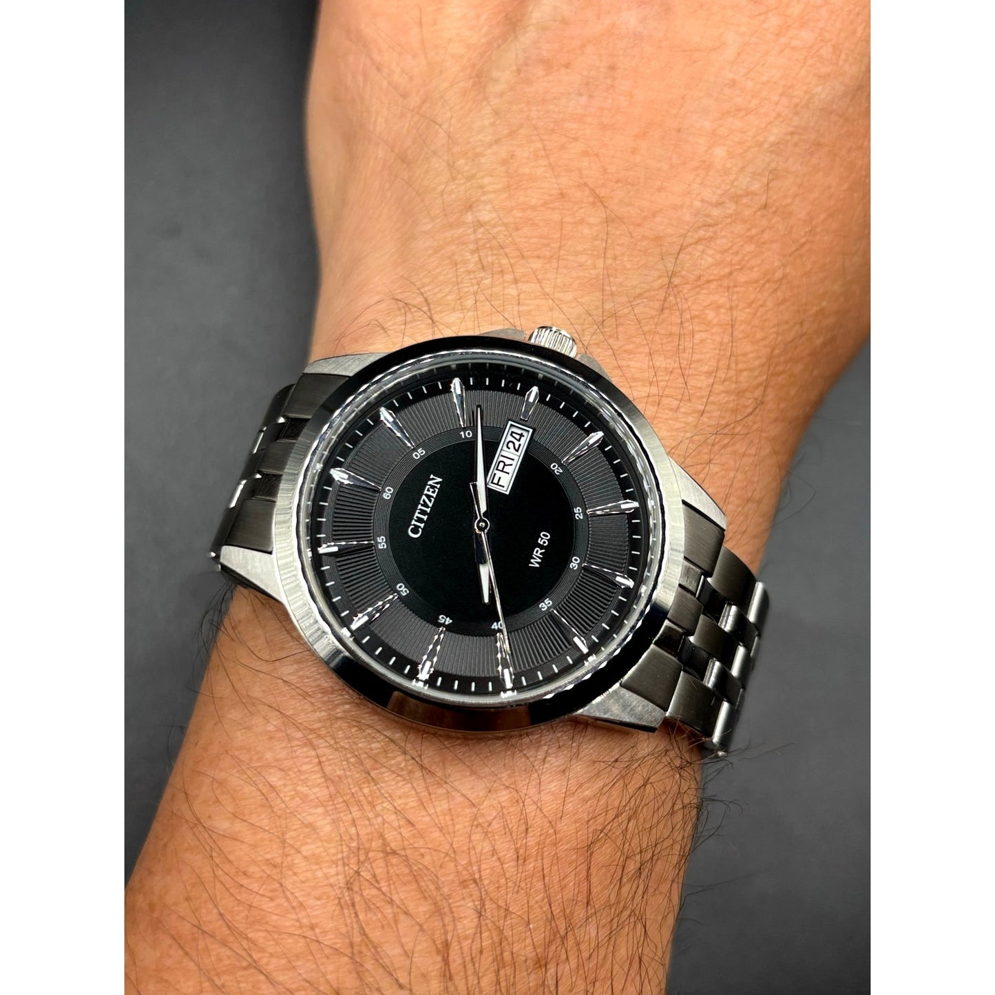 Citizen BF2011-51E Black Sunray Dial Day Date Quartz Men’s Stainless Steel Watch